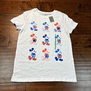 Disney Mickey Mouse Women's Medium Graphic Tee Shirt‎ White Red Blue NEW